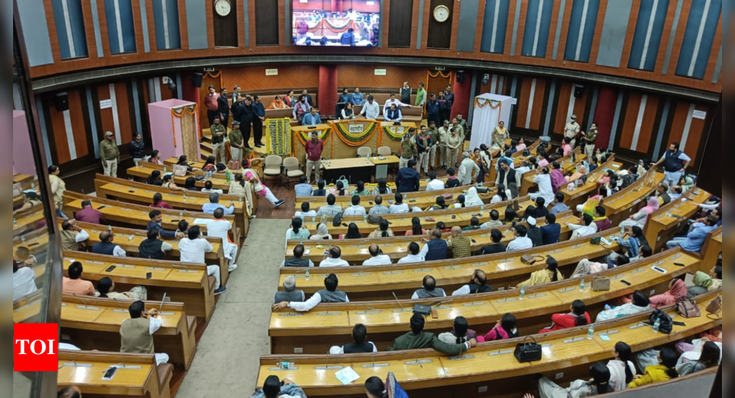 Chaos again in MCD House as slippers, bottles fly during standing panel polls | Delhi News